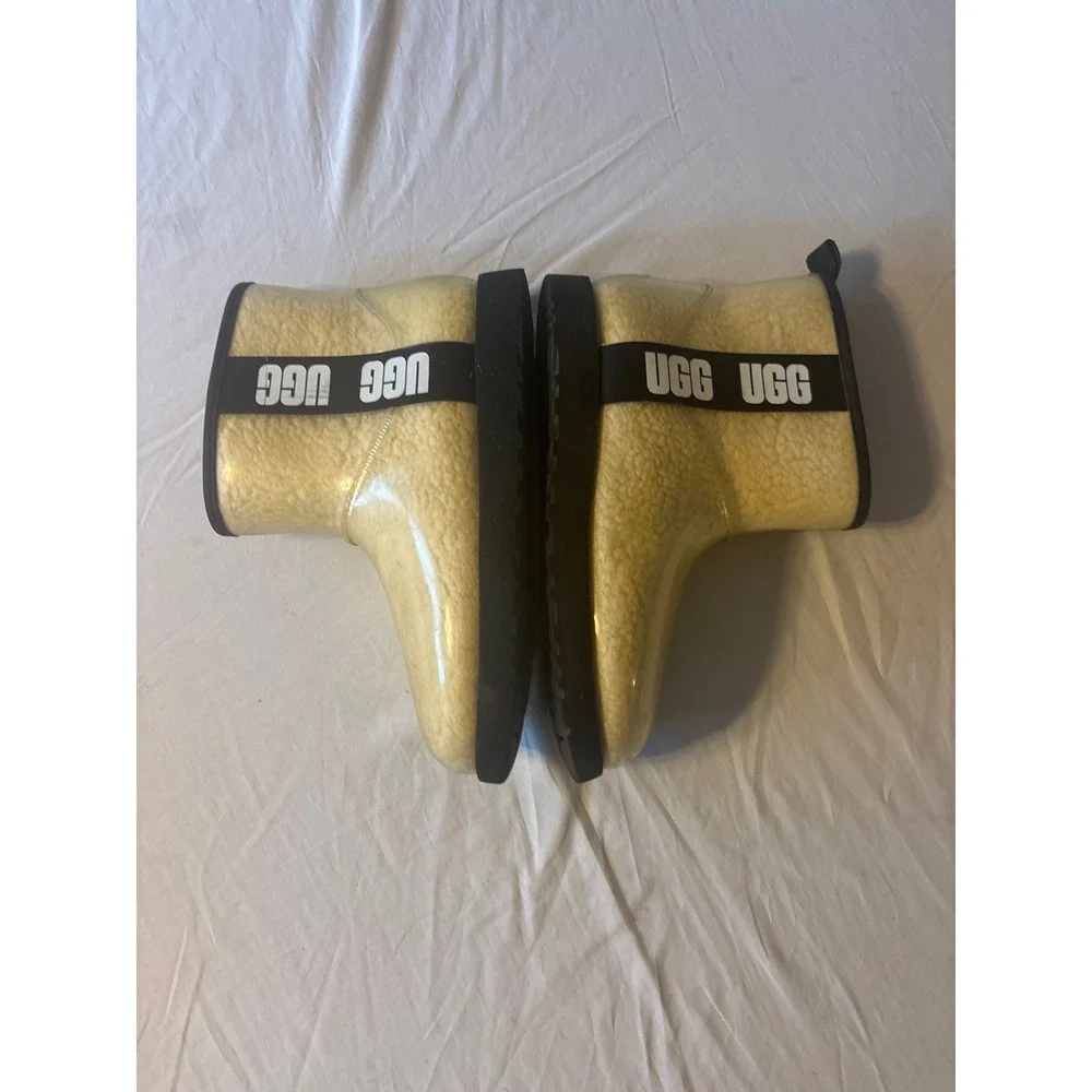 UGG Classic Clear Mini Rain Boots Women Size 9 Natural Black Good Waterproof